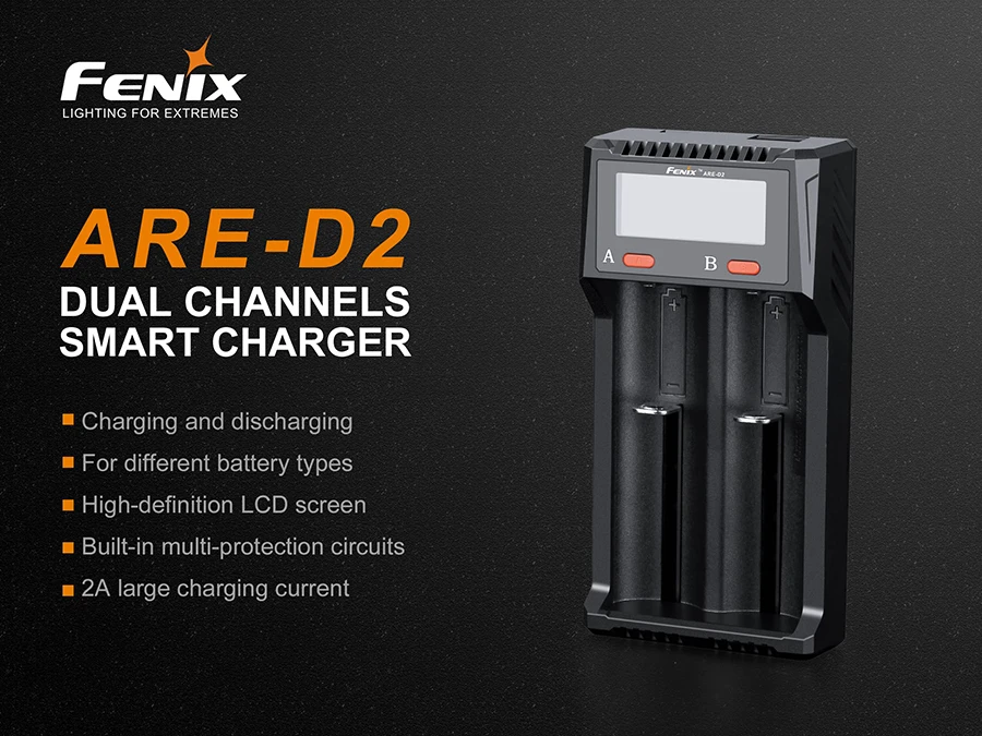 Зарядное устройство Fenix ARE-D2 Совместимо с литий-ионными и Ni-mh/Ni-Cd аккумуляторами Micro USB и функцией разрядки USB