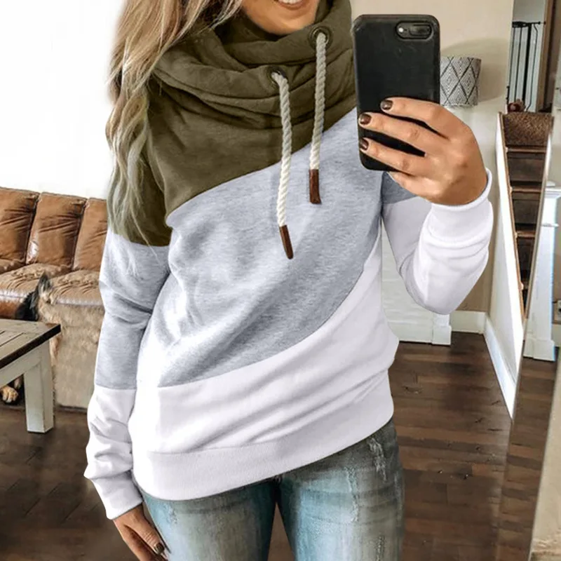 

Women Gradient Print Patchwork Hooded Sweatshirt Drawstring Long Sleeve Harajuku Hoodie Autumn Winter Pocket Hoodies Sweatshirts
