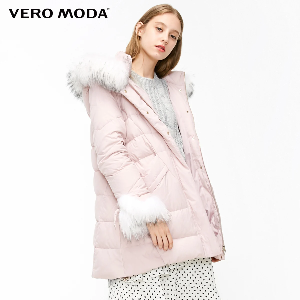 Vero Moda женский Съемный Енот с капюшоном длинный пуховик | 318412541 - Цвет: Lt. pale ling flower