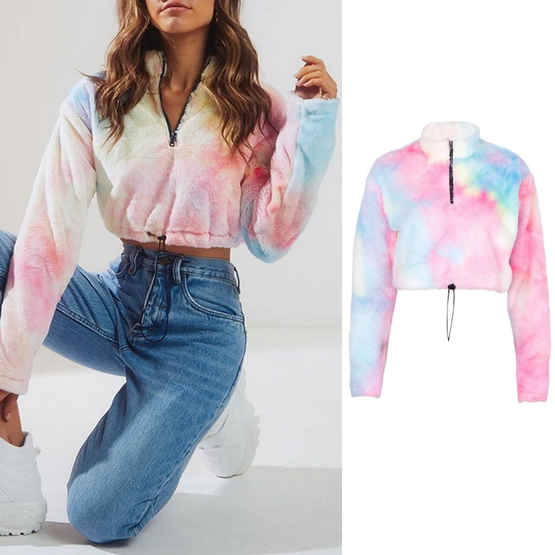 Женская Осенняя укороченная Толстовка с длинным рукавом Свободный пуловер на