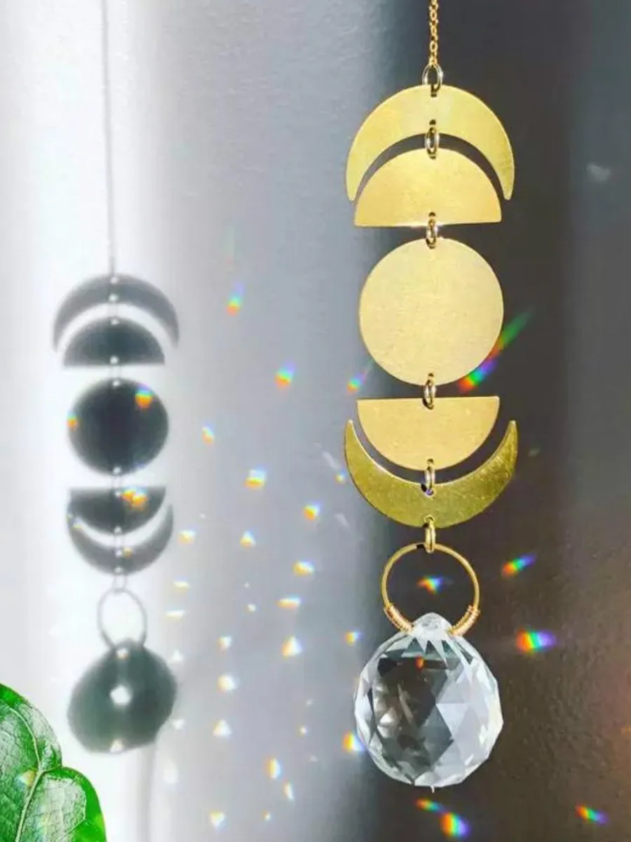 

Золотистый Ловец Солнца Aura Crystal Moon | Ловец света для окна | Призма, небесный Радужный изготовитель | Украшение от ведра | Солнце и луна