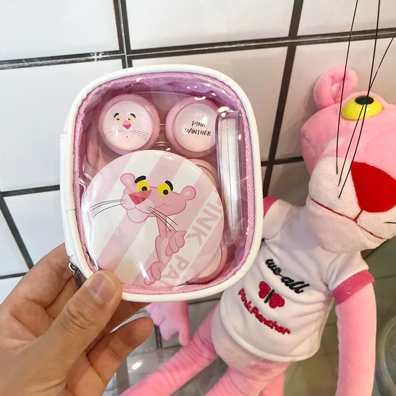 Милый розовый чехол для контактных линз с мультяшным рисунком простой