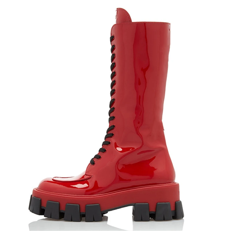 Женские ботинки до середины икры на толстой подошве сапоги для верховой езды с