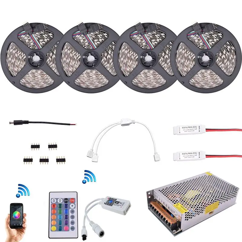 

20 Meters SMD 2835 1200 LEDs RGB LED Strip Kit Flexible Diode Tape Lights With 2.4G RF APP Control DC12V Power Supply US Plug