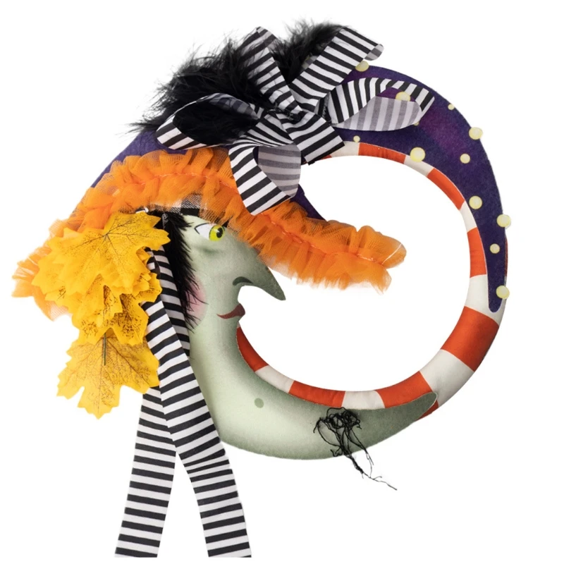 

Креативный венок на Хэллоуин в виде Луны с искусственным Кленовым листом в полоску с бантом декоративная подушка входная дверь стена гирля...