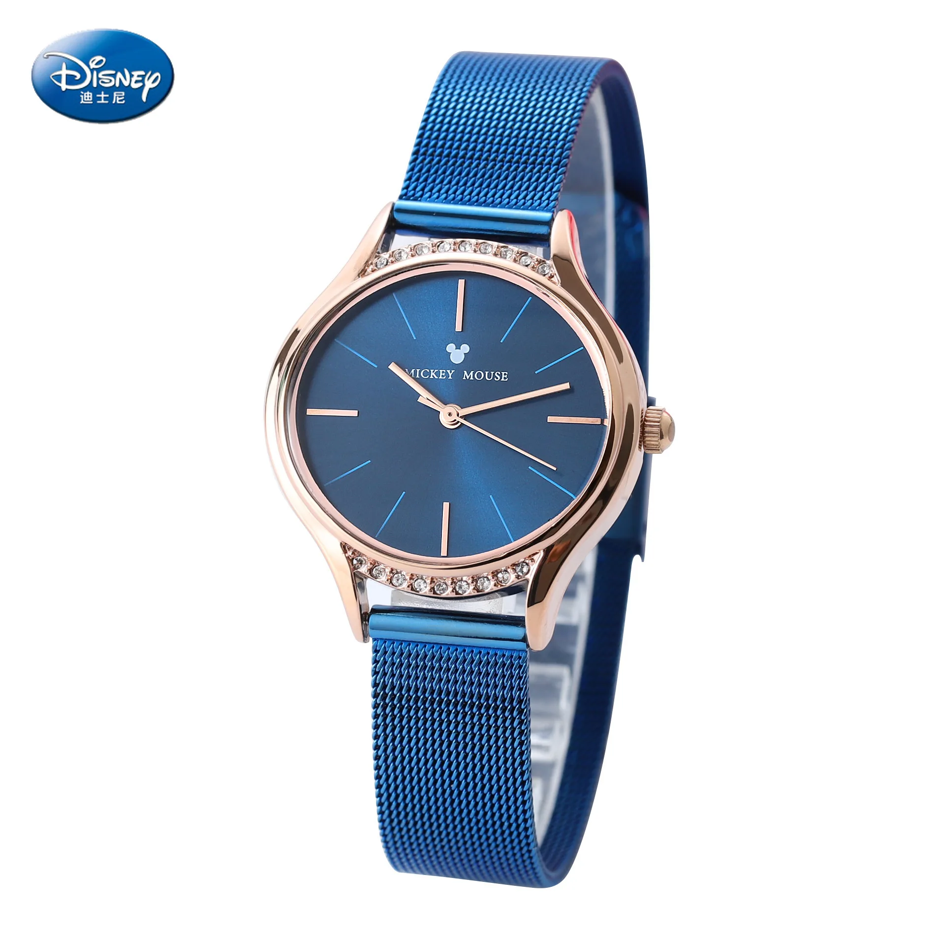 

Disney Mickey Mouse steel band watch fashion simple adult women's watch with diamond Fashion & Casual 3Bar Water Resistant