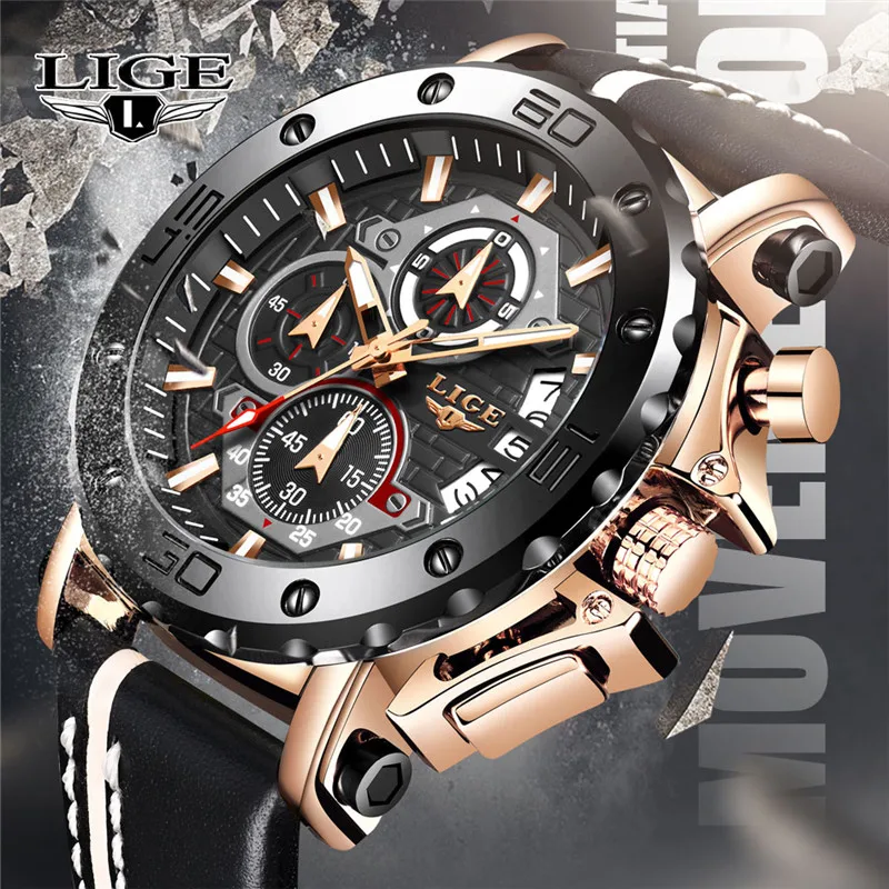 LIGE модные мужские часы Топ бренд Роскошные большой циферблат военные кварцевые