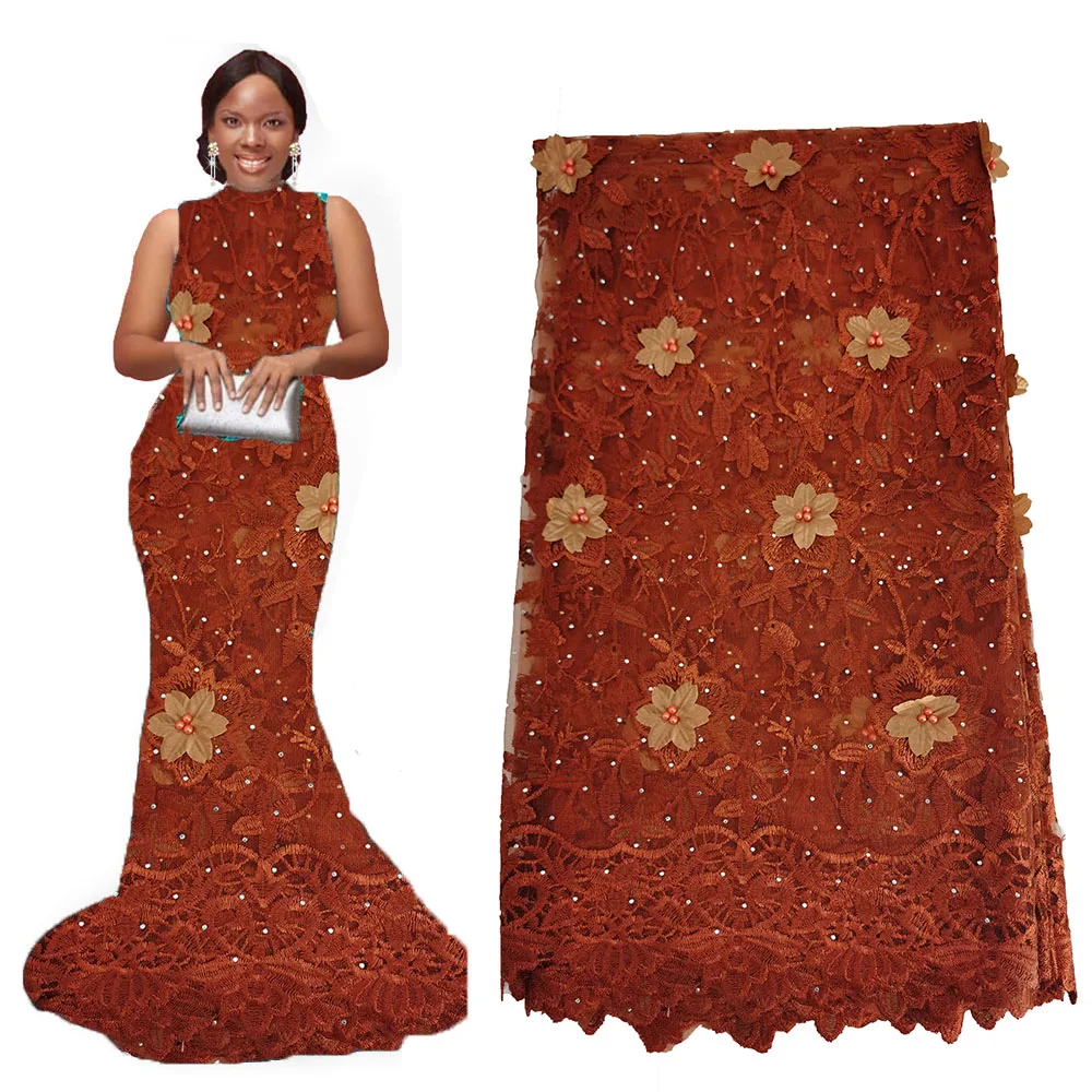 

Luxury 3d Wine African Lace Fabric 5 yards/lot Beautiful Flower Nigerian Bridal Lace Dresses Material Women Dress Lace