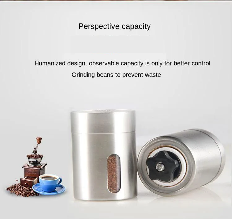 Серебристая кофемолка ручная мини-кофемолка из нержавеющей стали ручной работы