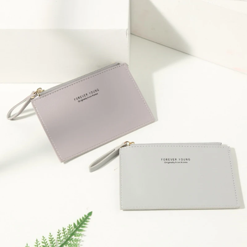 

MenAnd Women ID CardHolder PU Zipper Small Coin Purse Credit Card Holder Solid Color Business Card Case business card holder