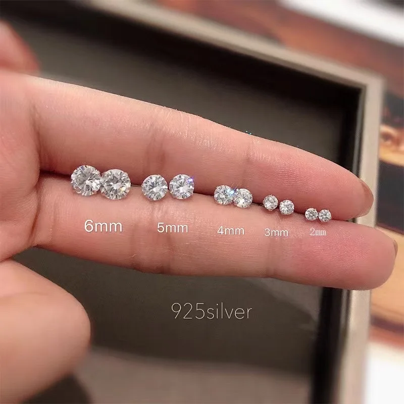 3-8.0MM Moissanite S925 Classic Earrings Silver Iced Out Real Diamond Ear Studs For Women Men High-End Jewelry Pass Tester