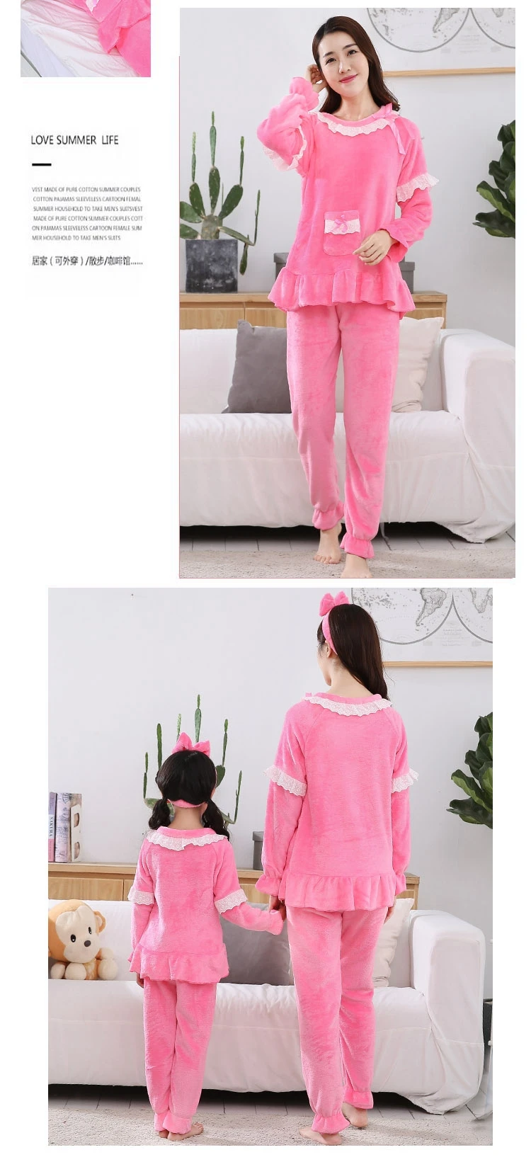 Mother and Daughter Clothes Adult Christmas Pajamas for Girl Autumn Winter Warm Flannel Pajamas Family Matching Outfits Set