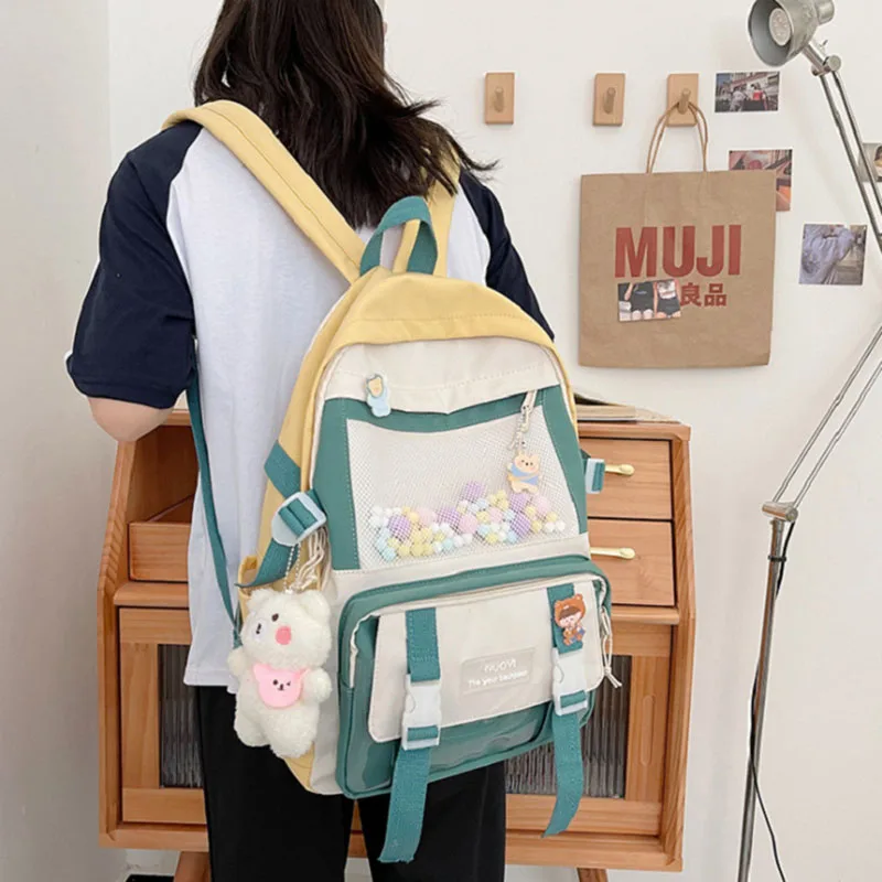 

2021 New College Style Cute Girl Nylon School Bag Large-Capacity Middle School Student Casual Backpack Woman Kawaii Mochila
