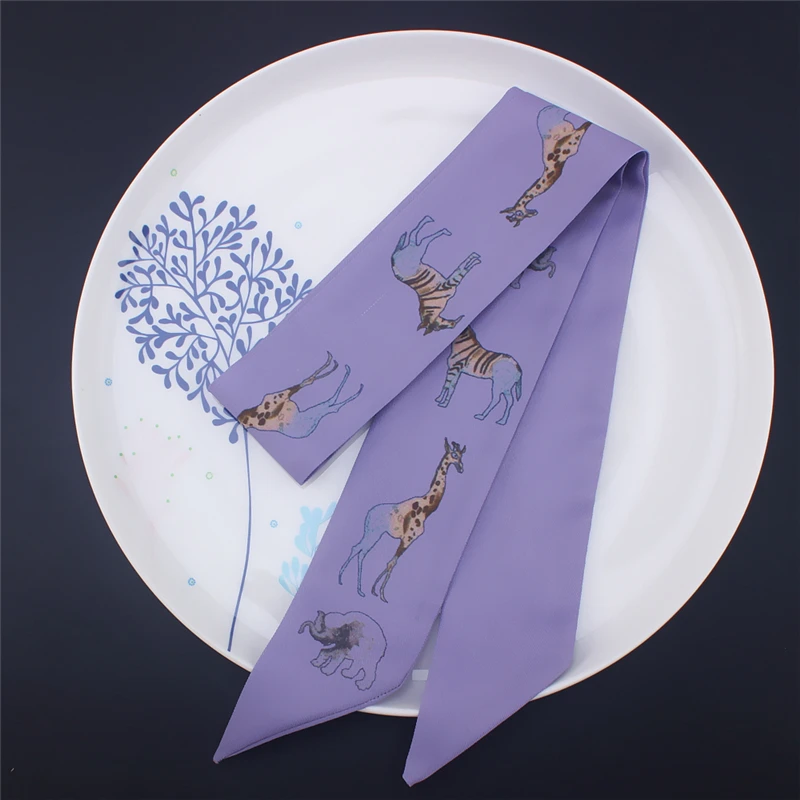 2021 Модный Шелковый шарф для женщин узкие шарфы с лентой и принтом животных Ранняя