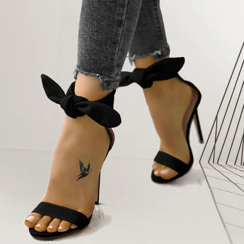 

High Heeled Sandals Women's Stiletto Fairy Wind Open Toe Bow Women's Shoes 2022 Summer New Bandage Bag Heel Women Shoes
