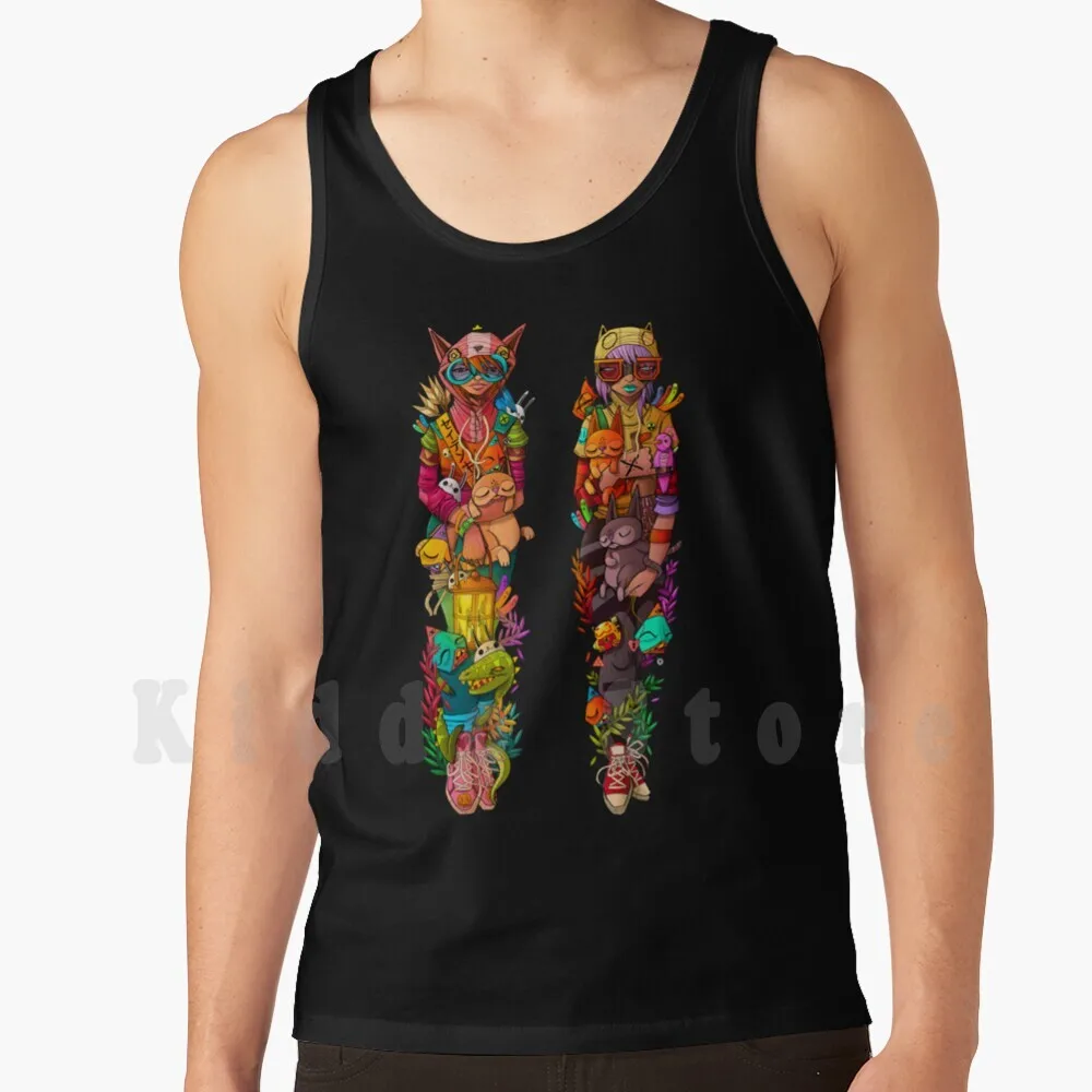 

Майка для сестер, жилет без рукавов, с рисунком сестер, фонариков, кошек, японского аниме манга, комиксов, уличное искусство, граффити, животн...