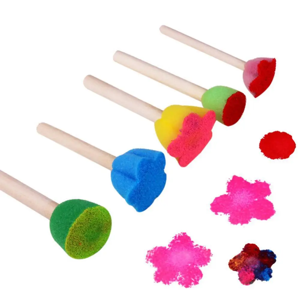 5 unids/set ni&ntilde;os esponja cepillos de juguete de madera de pinceles para pintar Grafiti de manualidades herramientas juguetes educativos para ni&ntilde;os-3