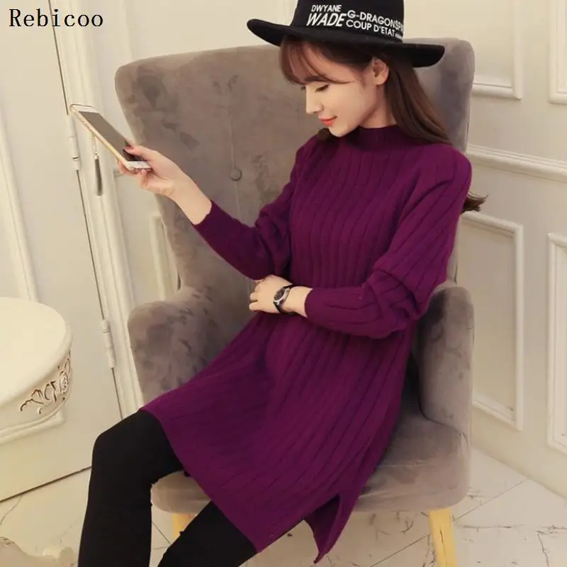 Женский свитер и пуловер осенне-зимний Теплый с воротником средней длины вязаное