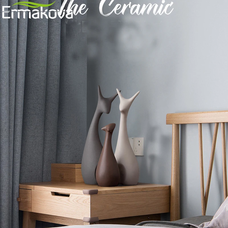 ERMAKOVA 3 шт. Олень Семья фигурки современная мода керамические статуэтки украшения