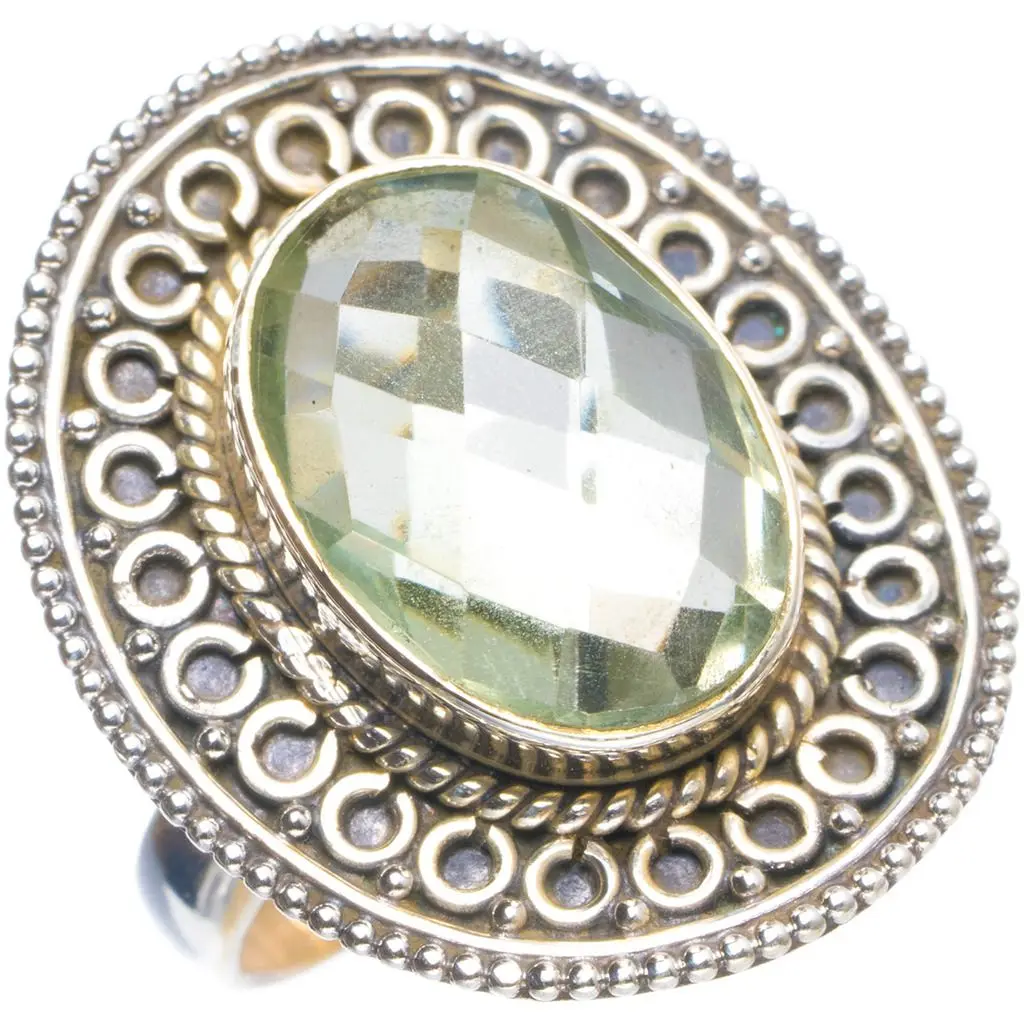 Уникальное серебряное кольцо ручной работы с натуральным зеленым аметистом из