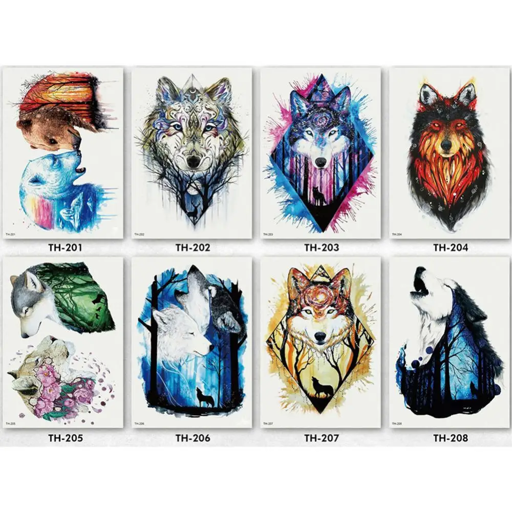 

Unisex Watercolor Wolf Head Waterproof Temporary Tattoo Sticker Beauty Body Art