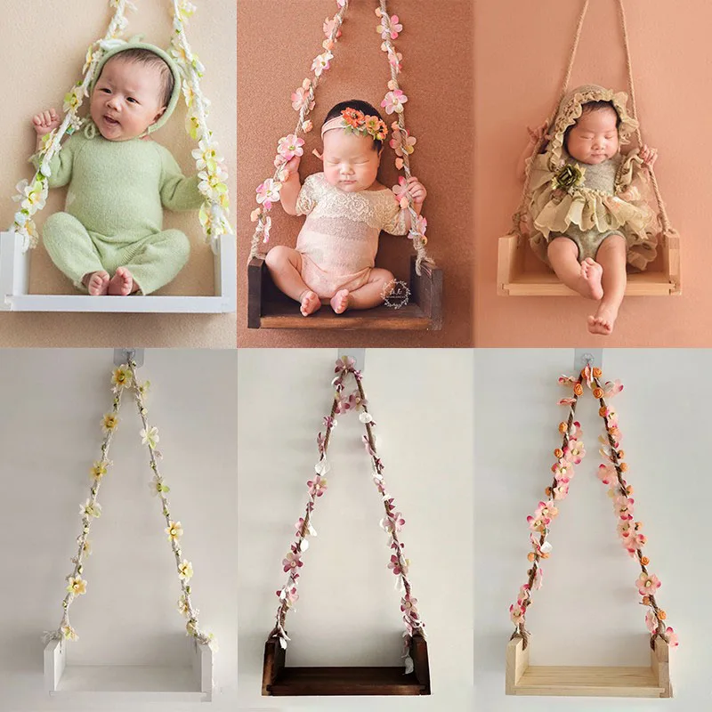 Newborn Photography Props Accessories Wooden Swing Board Studio Baby Photo Props  Newborn Shoot Flower Swing Creative Fotografia