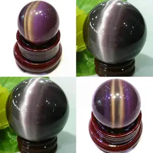 40 мм Кристалл кошачий глаз шар Синий Фиолетовый кошачий глаз Опал Сфера домашний кварцевый Декор шар офисное украшение хрустальный камень Nat S3T4