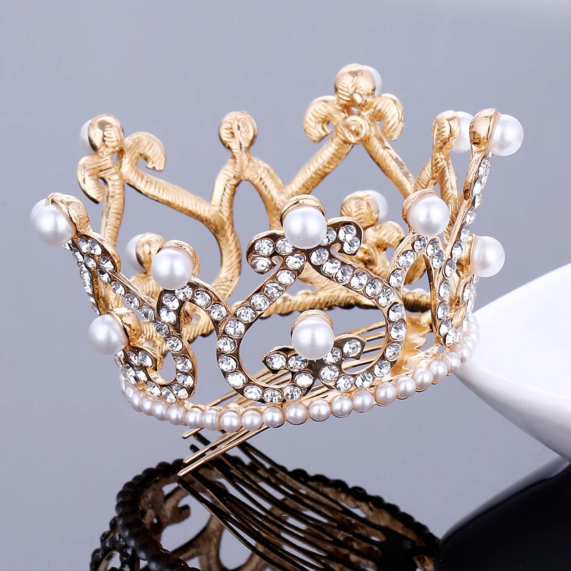 TDQUEEN, круглые свадебные диадемы и короны, покрытые серебром и золотом, свадебные аксессуары для волос для женщин