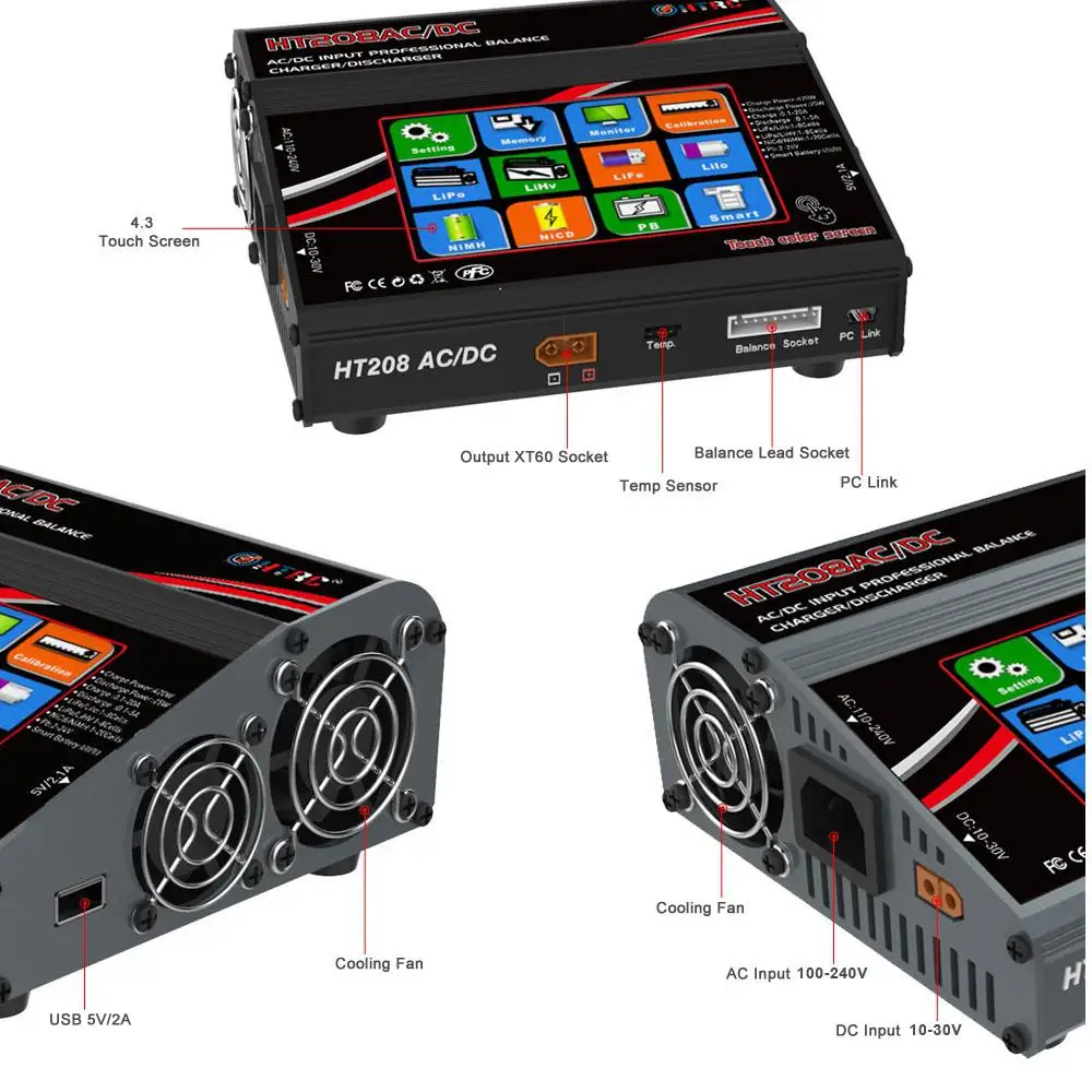 LeadingStar HTRC HT208 AC/DC 420 Вт 20A 4 3 дюймов цветной ЖК-дисплей с сенсорным экраном зарядное