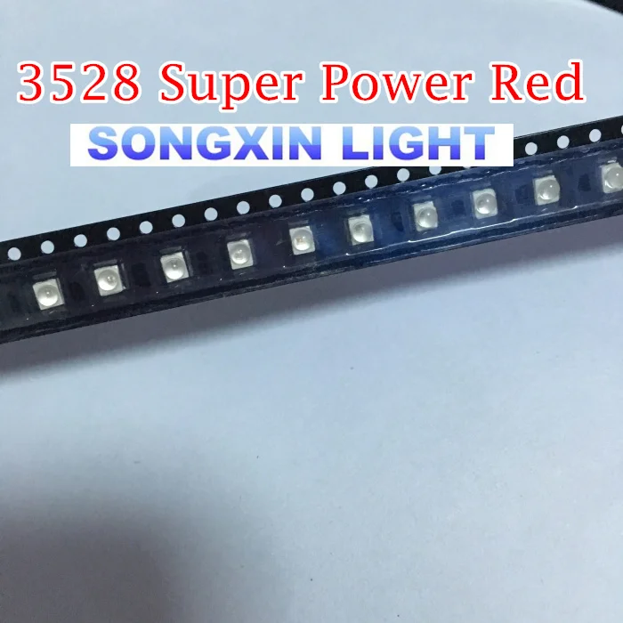 100 шт. 3528 красный SMD светодиодный супер Мощность PLCC 4 Видимый тот вид 4600 6000mcd диод с