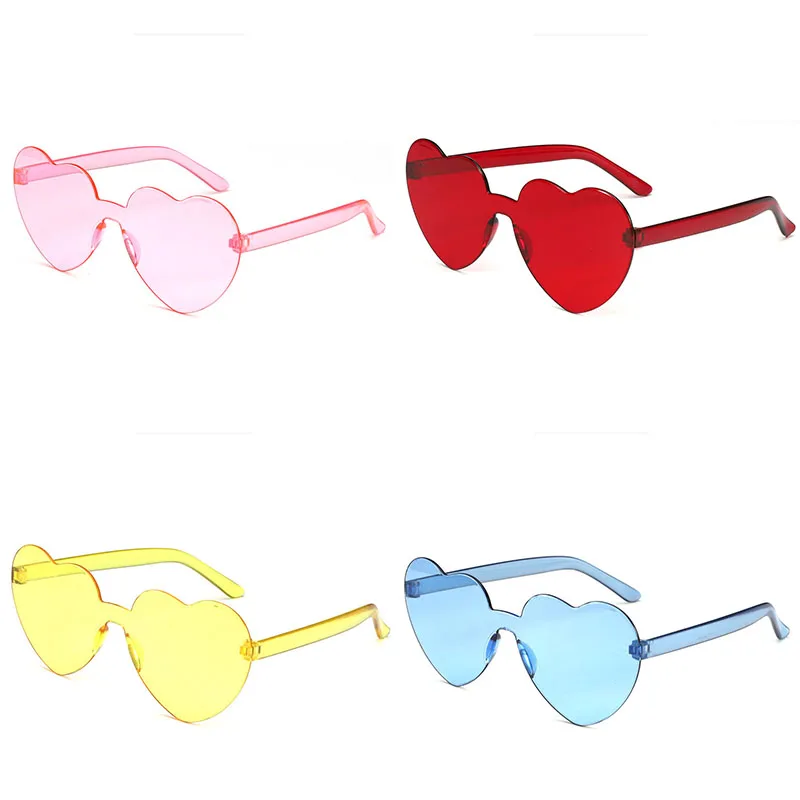 

New One Piece Love Heart Lens Sunglasses Women Transparent Plastic Glasses Style Sun Glasses Female Clear Candy Color Lady