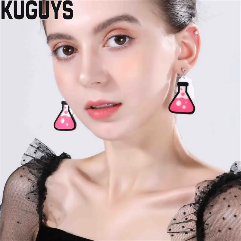 Женские акриловые серьги KUGUYS измерительные стеклянные флаконы розовые желтые