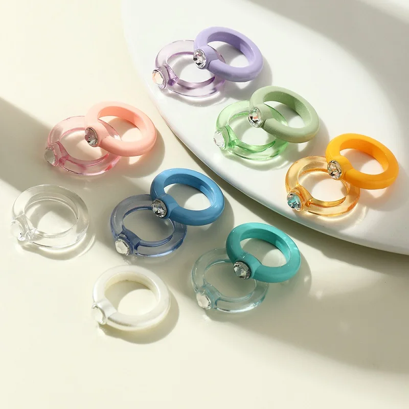 

2pcs Colorful Resin Rings Wide Thick Dome Knuckle Finger Stackable Joint Ring Retro Acrylic Transparent Vintage Jewelry Sets