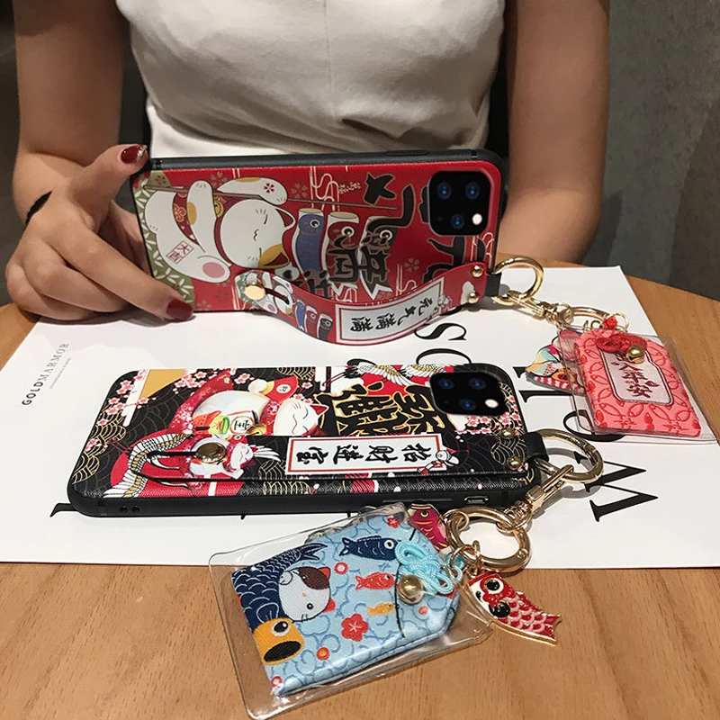 Lucky Cat Wristband Bracket Shell Phone Case for Huawei P20 P30 P40 Mate 10 20 30Lite Pro Honor 8X 9 10 20 30Pro Case Back Cover