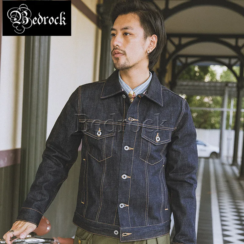 Мужская Тяжелая немытая джинсовая куртка из необработанного денима реплика