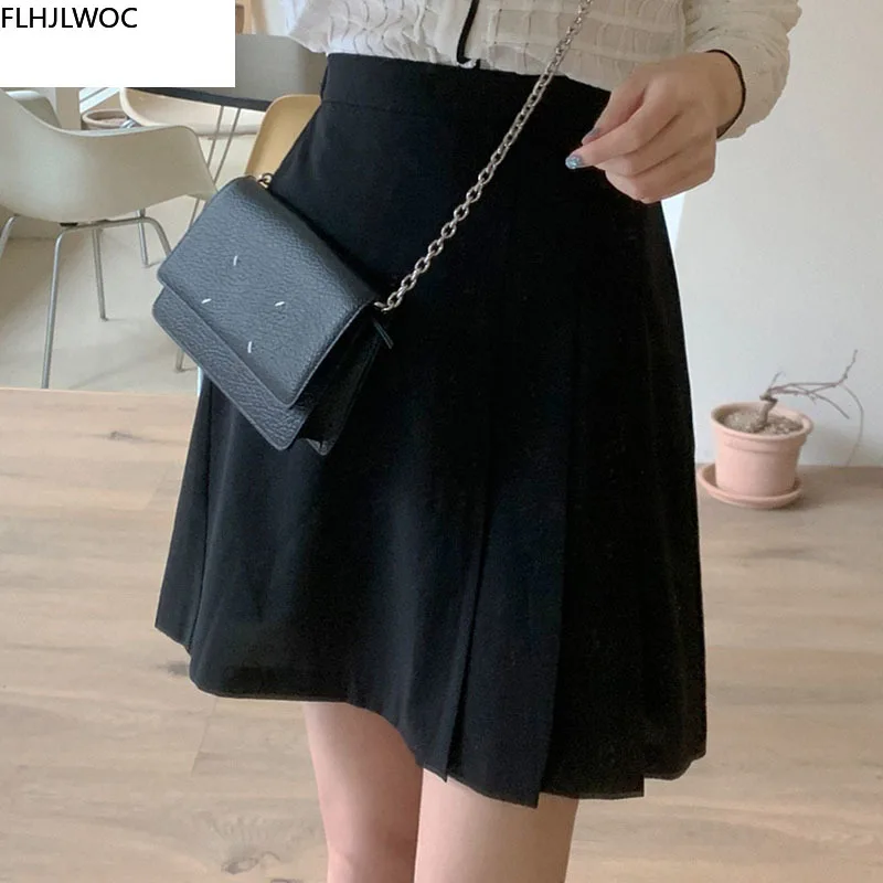 

Юбка-мини женская, однотонная, черная, с завышенной талией, в корейском и японском стиле