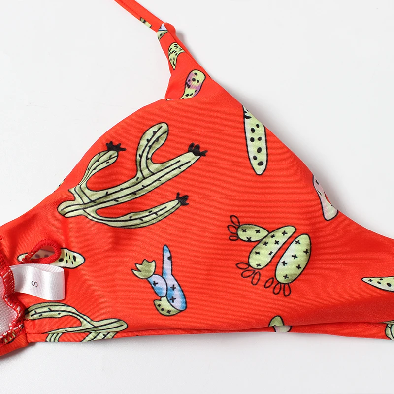 

New Sexy Leaves Print Bikini Women Swimsuit Cross Waist Bandage Swimwear S-L Girl Backless Padded Bathing Suit Micro Bikini Set