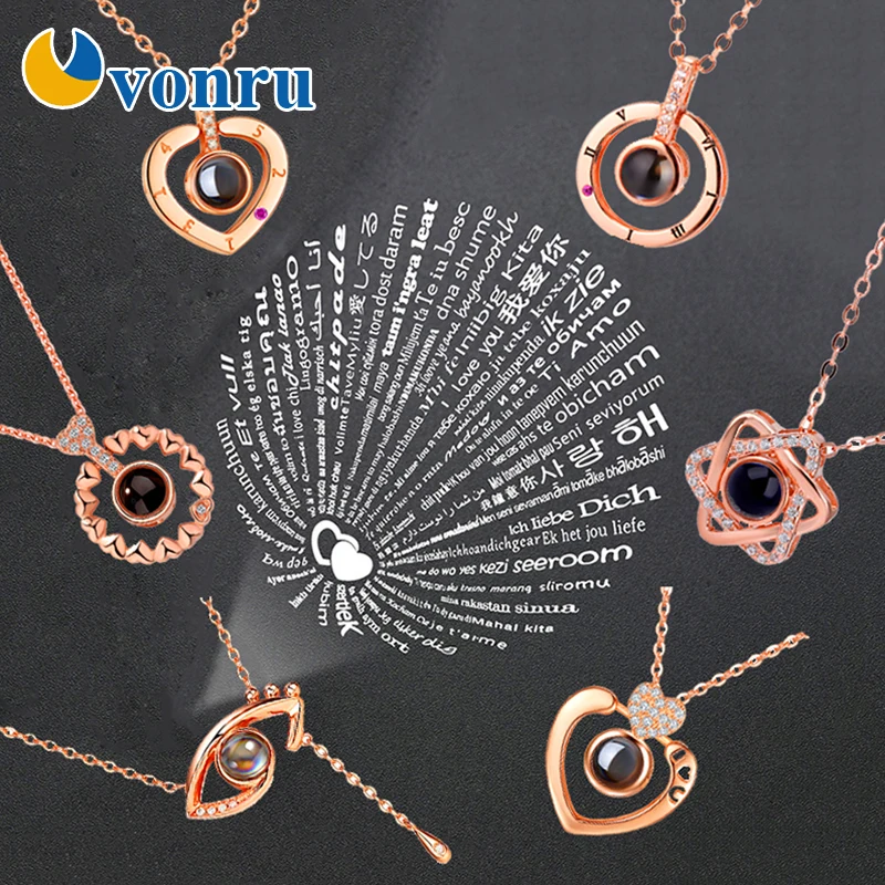 Новое Розовое золото серебряный цвет 100 языков &quotЯ люблю тебя&quot проекция кулон
