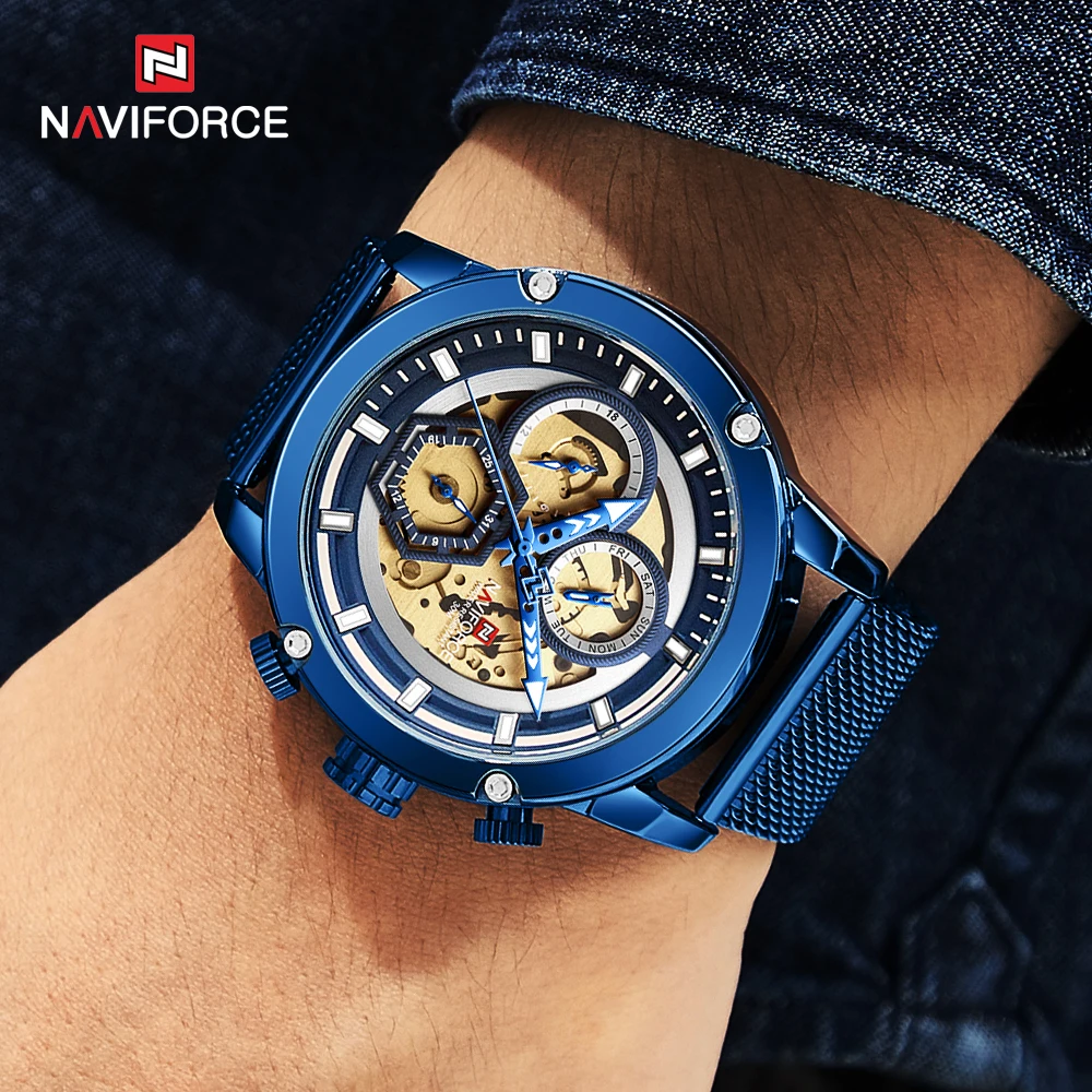 NAVIFORCE повседневные спортивные часы для мужчин синий военный браслет из