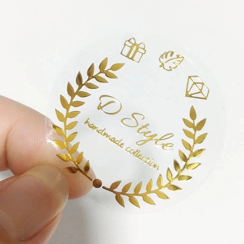 100 Pcs/Gold Foil Sticker Custom Business Logo Wedding Custom Label Golden Packaging Round Transparent Label