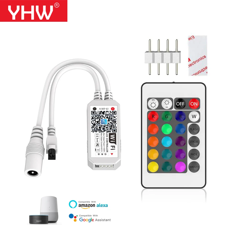 Умный Wi-Fi Bluetooth 1-контактный RGB-контроллер YHW с 24-кнопочным ИК-пультом