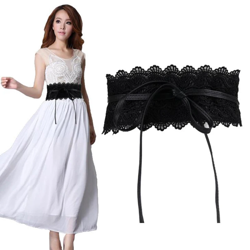 

Women Bow Lace Belt New Corset Wide Belts for Women Black White Female Self Tie Obi Cinch Waistband Wedding Dress Waist Band