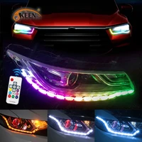 okeen waterproof rgb led light for car led drl led daytime running lights colorful led strip flowing yellow turn signal lights