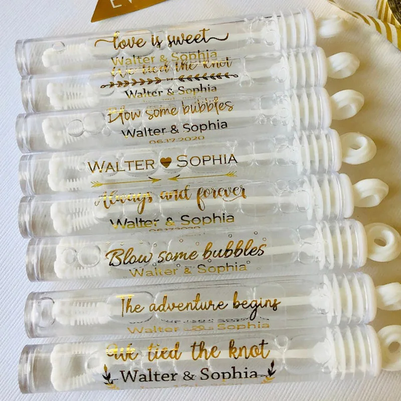 100 etiquetas personalizadas de burbujas de boda, etiquetas de burbujas de papel de aluminio, pegatinas personalizadas de tubos de burbujas de favores de boda, solo etiquetas