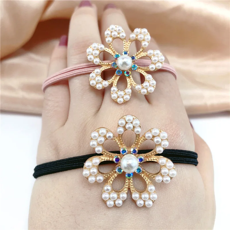 

Retro Pearl Metal Hair Ties Elastic Hair Clip Bands for Women Flower Colorful Crystal Hair Accessories Ponytail Rope Headwear