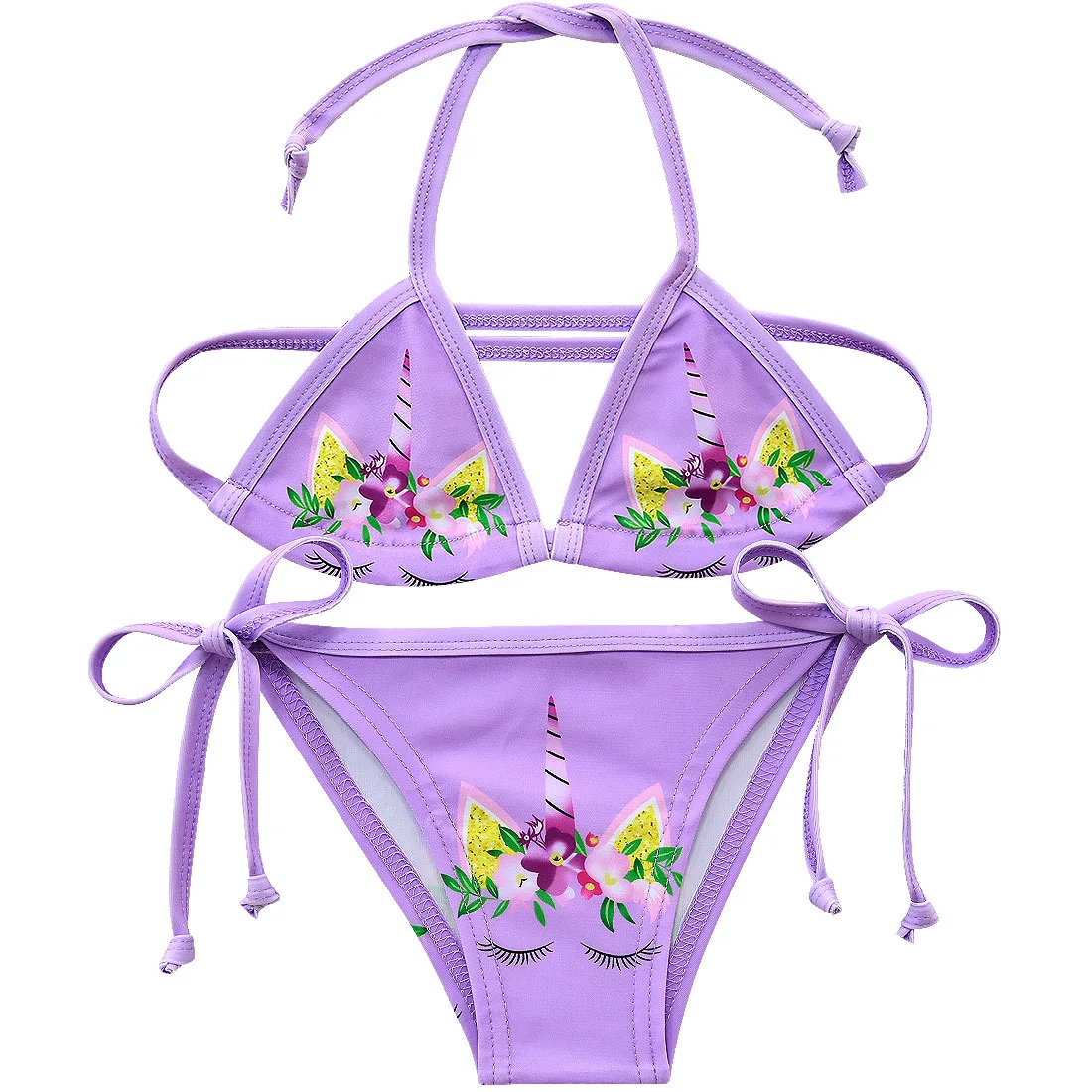 New Unicorn Girls Swimsuit Two Piece 3-12 Years Children's Swimwear Unicorn Bikini Set For Girl Swimming Beachwear G48-8073 - Цвет: G48-8069-Purple
