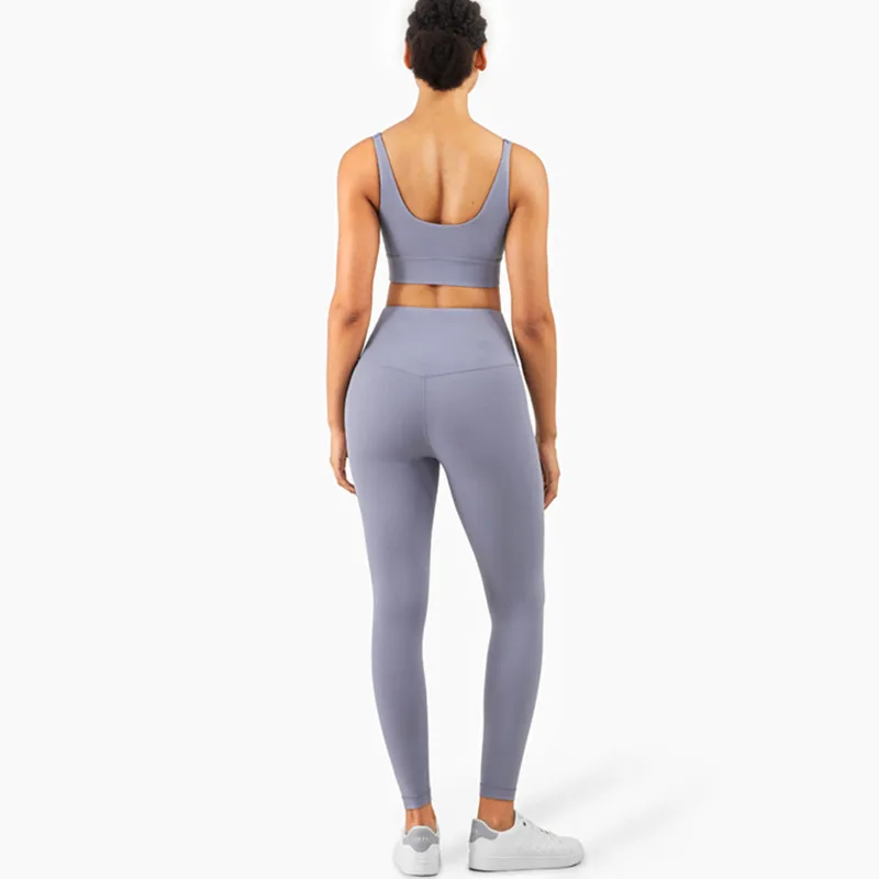 

Summer New Women Gym Yoga Workout Sets Buttered Soft Fabric Deep V Sports Bra + No T Line Yoga Pant 2 Pcs Running Suits