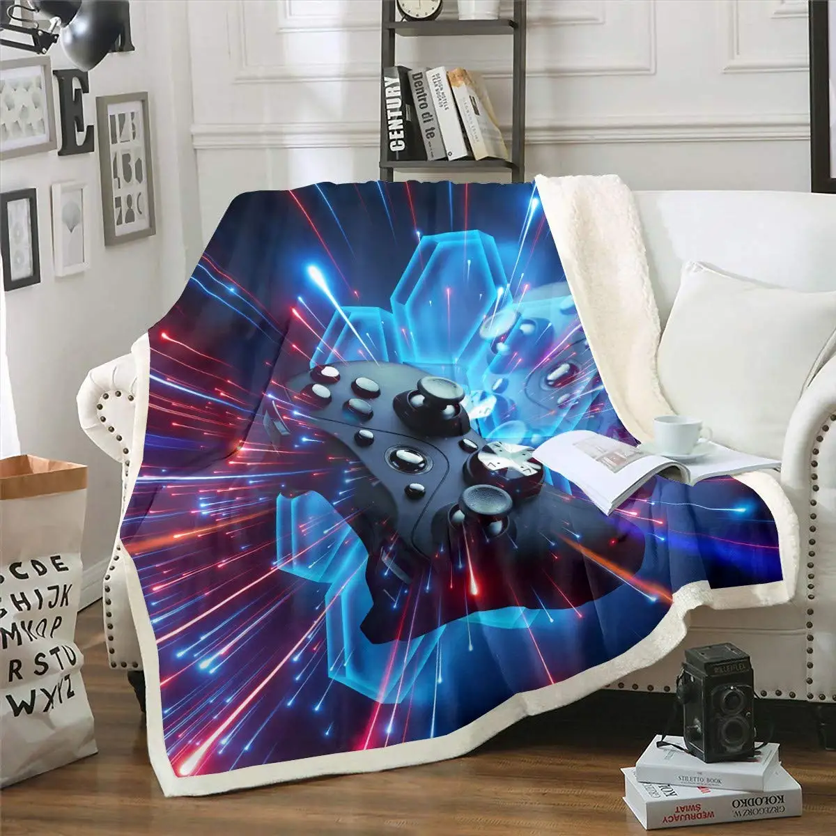

Gamepad Sherpa Blanket Gamer Chic Galaxy Fleece Throw Blanket for Sofa Bed Couch Video Game Controller Decor Plush Blanket Black