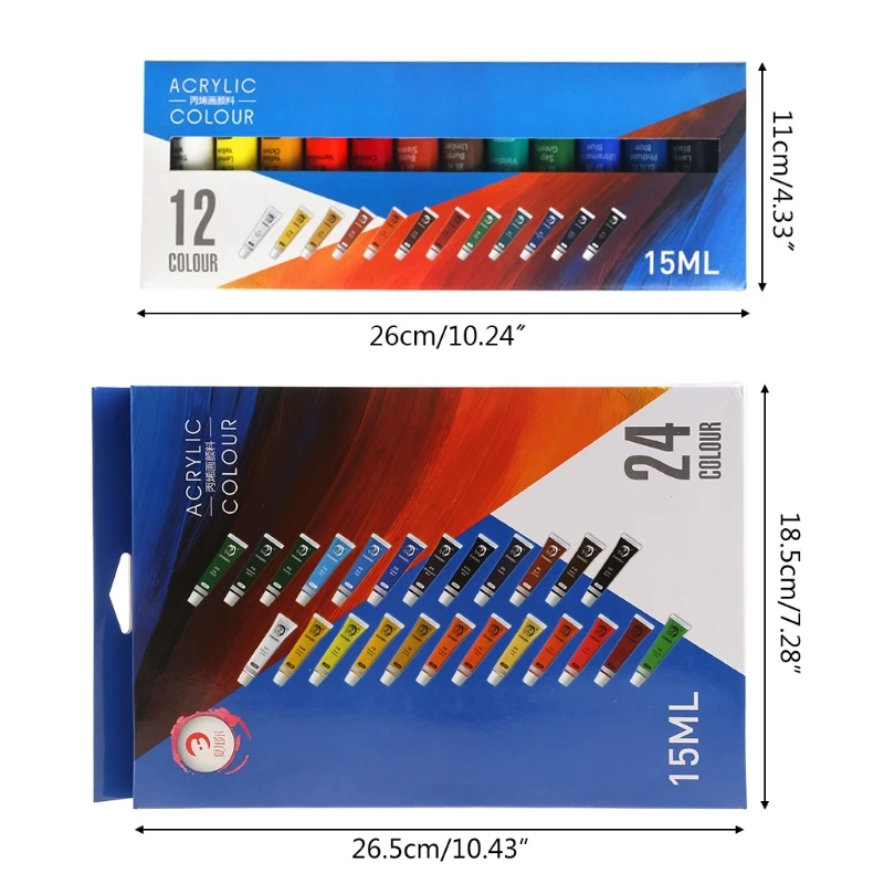 

12/24 Colors Artist Acrylic Paints 15ml Tube Drawing Painting Pigment Wall Paint