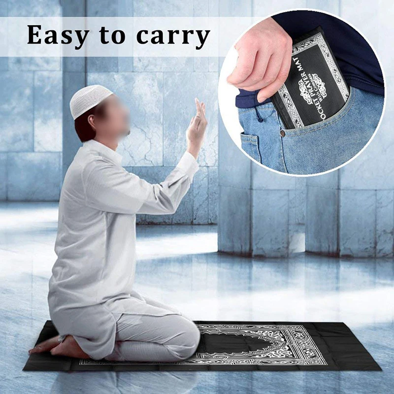 

Portable Islamic Muslim Prayer Rug Lightweight Carpet Prayer Islam Mat with Compass Pocket-Sized Bag Eid Decoration Blanket